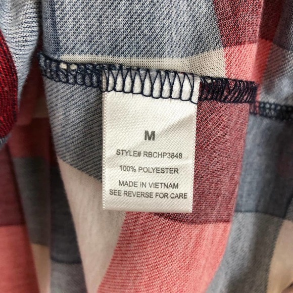 R N B shirt red black check roll tab button up pockets casual size medium - Picture 7 of 16